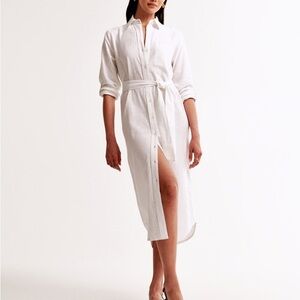 NWT A&F Linen-Blend Midi Shirt dress, S Tall